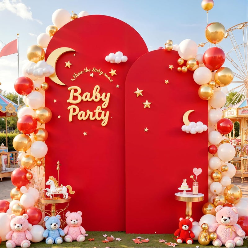 Suppromo Red Arch Cover 2 Set-7.2 and 6ft Red Arch Backdrop Cover Spandex Fitted Christmas Arch Stand Covers Stretchy Backdrop for Birthday Party Baby Shower Bridal Shower Wedding Banquet Photo Background - Image 2